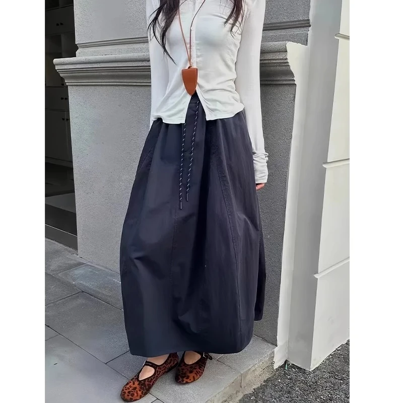 美式拼接花苞裙女夏季2025新款显瘦南瓜裙长裙高腰速干工装半身裙