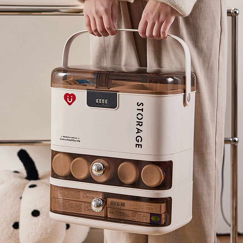 日本严选带锁药箱家庭装医药箱家用大容量防儿童密码药品药物收纳