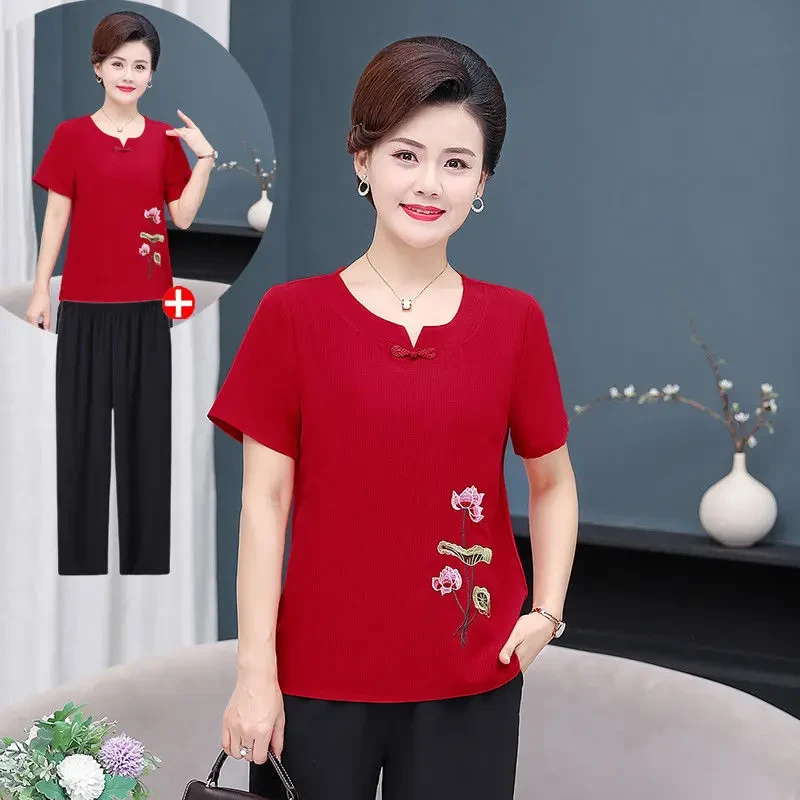 F576中老年妈妈装夏季短袖60-70岁奶奶装单件/老年人衣服