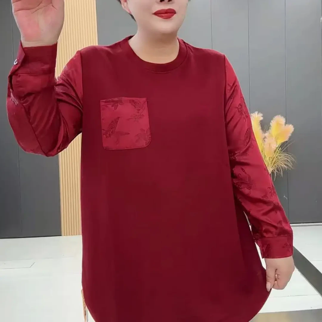 旭2923休闲百搭圆领套头拼接洋气长袖衫GL