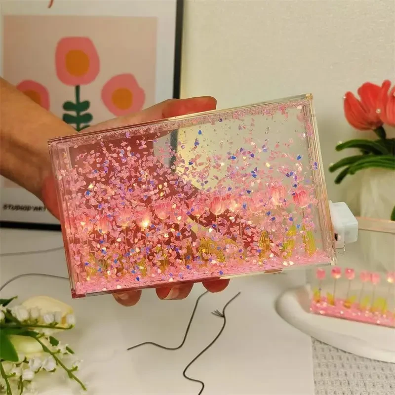 【甜星】流麻郁金香小夜灯diy樱花雨流麻手工材料包送情侣闺蜜礼物