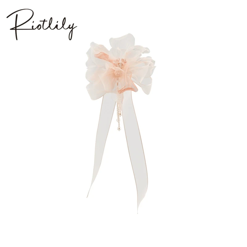 RiotLILY/艾特里里 铁合金大理石胸针 真丝花朵设计感胸花胸针
