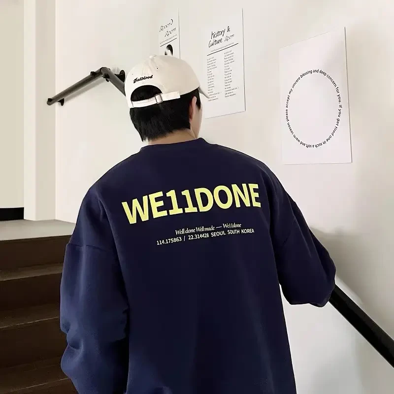 WE11DONE TRACK标语胸前LOGO圆领潮牌宽松潮流卫衣男女同款