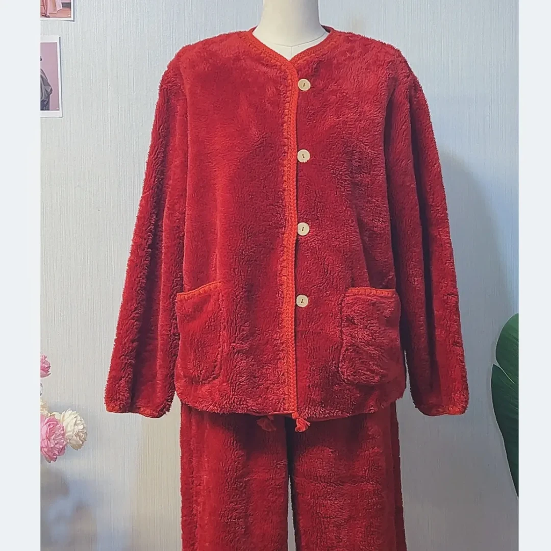 朵朵可可 珊瑚绒家居服套装 保暖亲肤加厚 秋冬显瘦显白睡衣
