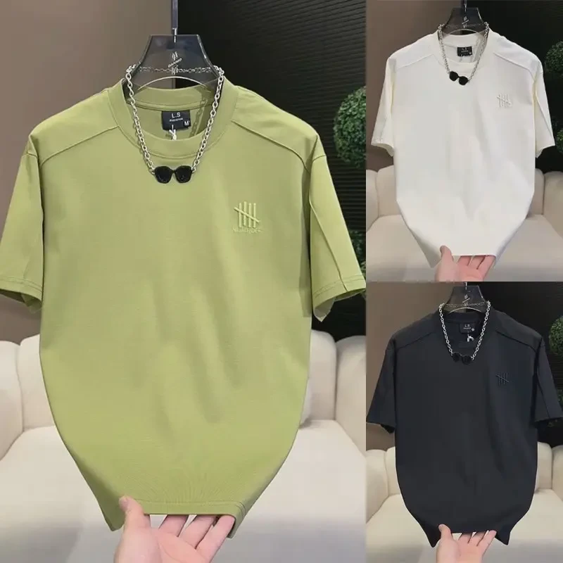 高级感男装纯色刺绣重磅体恤男女同款短袖男t恤圆领短袖潮流半袖