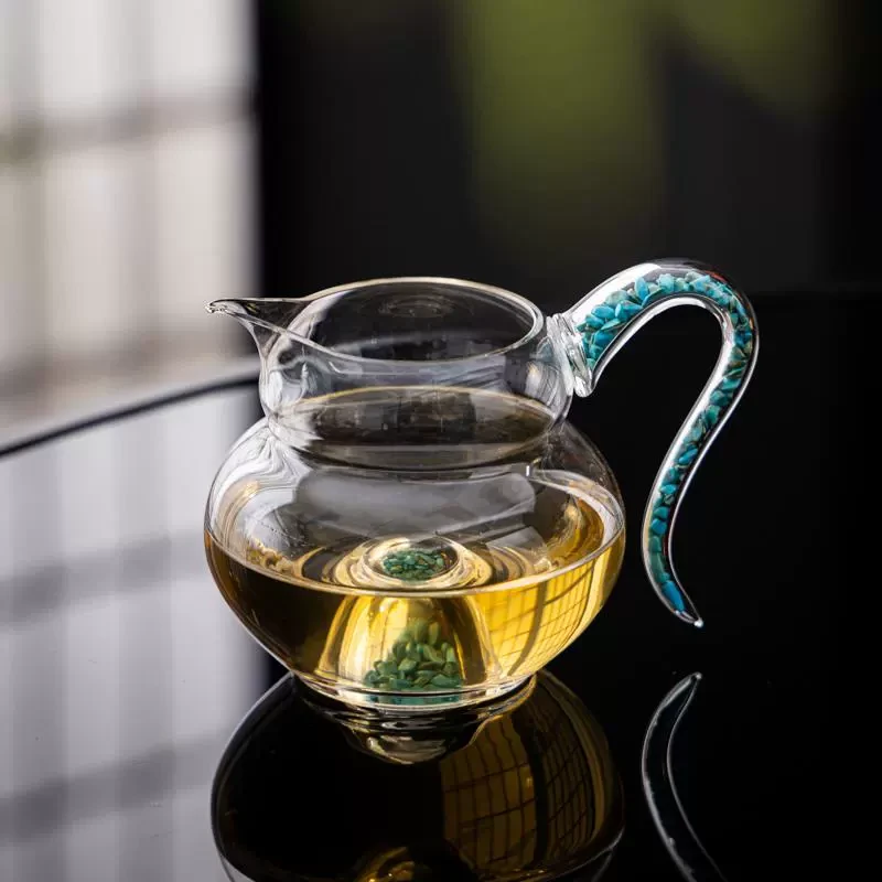 绿松石水晶玻璃公杯手工公道杯家用分茶器大容量简约原创茶道配件