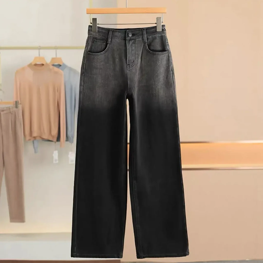 【无运险】黑灰上半部分渐变牛仔裤女厚款宽松显瘦阔腿裤