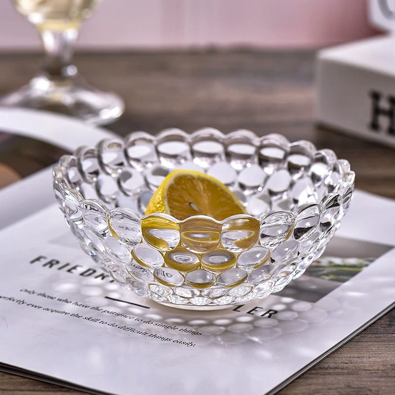 创意珠点玻璃碗两只装水果碗家用客厅高颜值甜品雪糕点心碗早餐碗