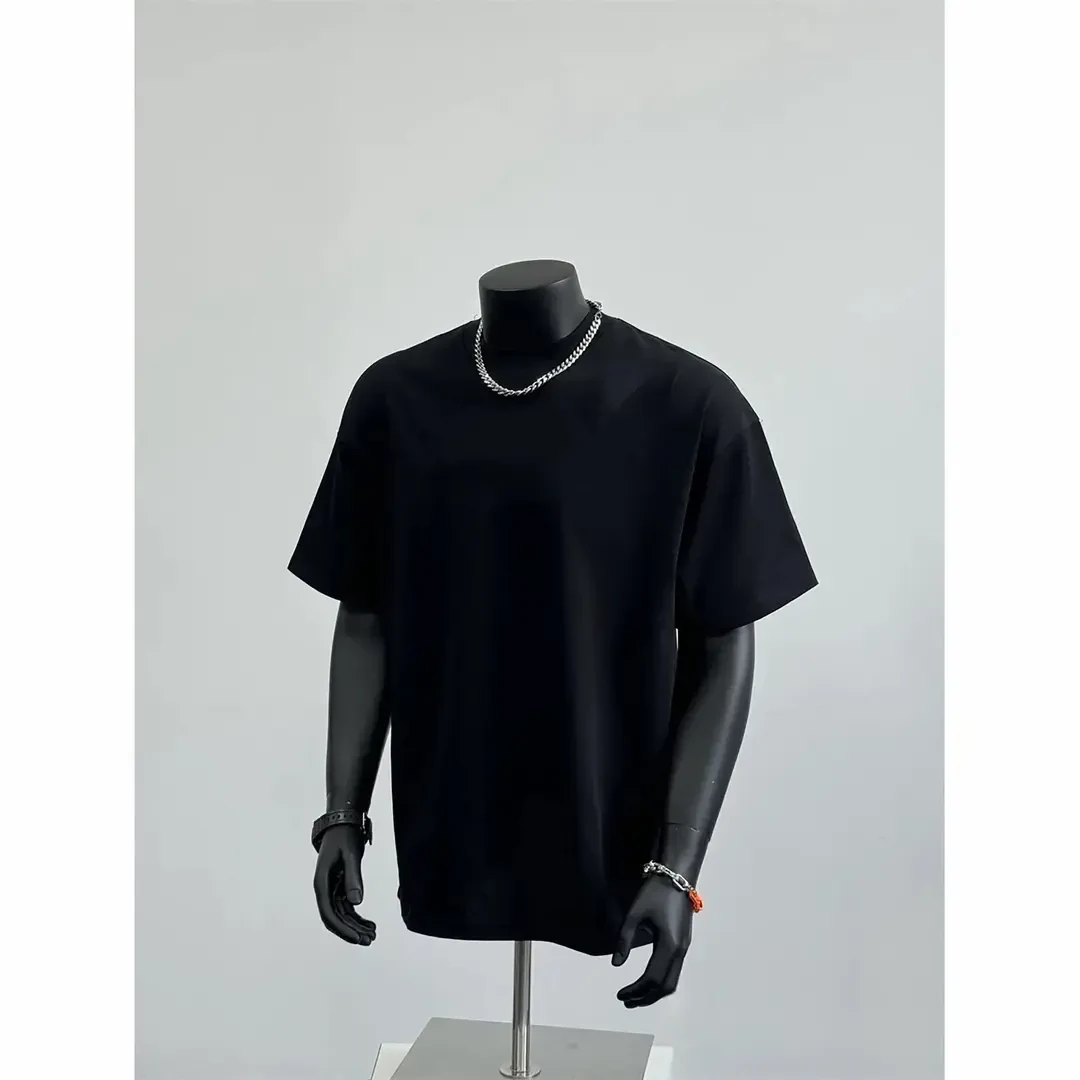 纯黑色240g重磅小领口T恤男款夏季oversize短袖欧美街头内搭半袖