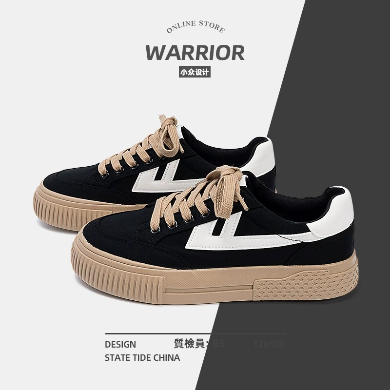 回力黑色帆布鞋女鞋2025新款春季情侣休闲鞋子女学生百搭厚底板鞋