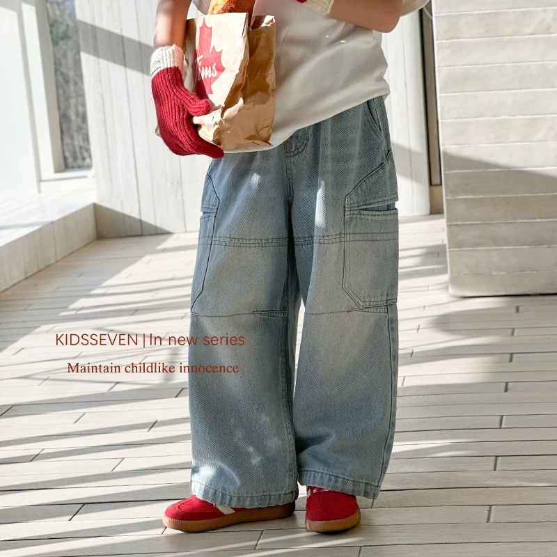 SKA2516女童韩版洋气宽松牛仔裤春装新款高级感简约休闲阔腿裤潮