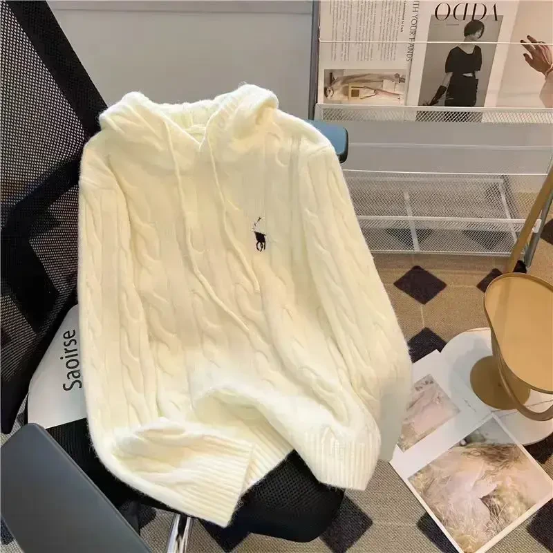 韩式麻花连帽毛衣女春秋新款针织衫宽松休闲百搭长袖韩版软糯上衣