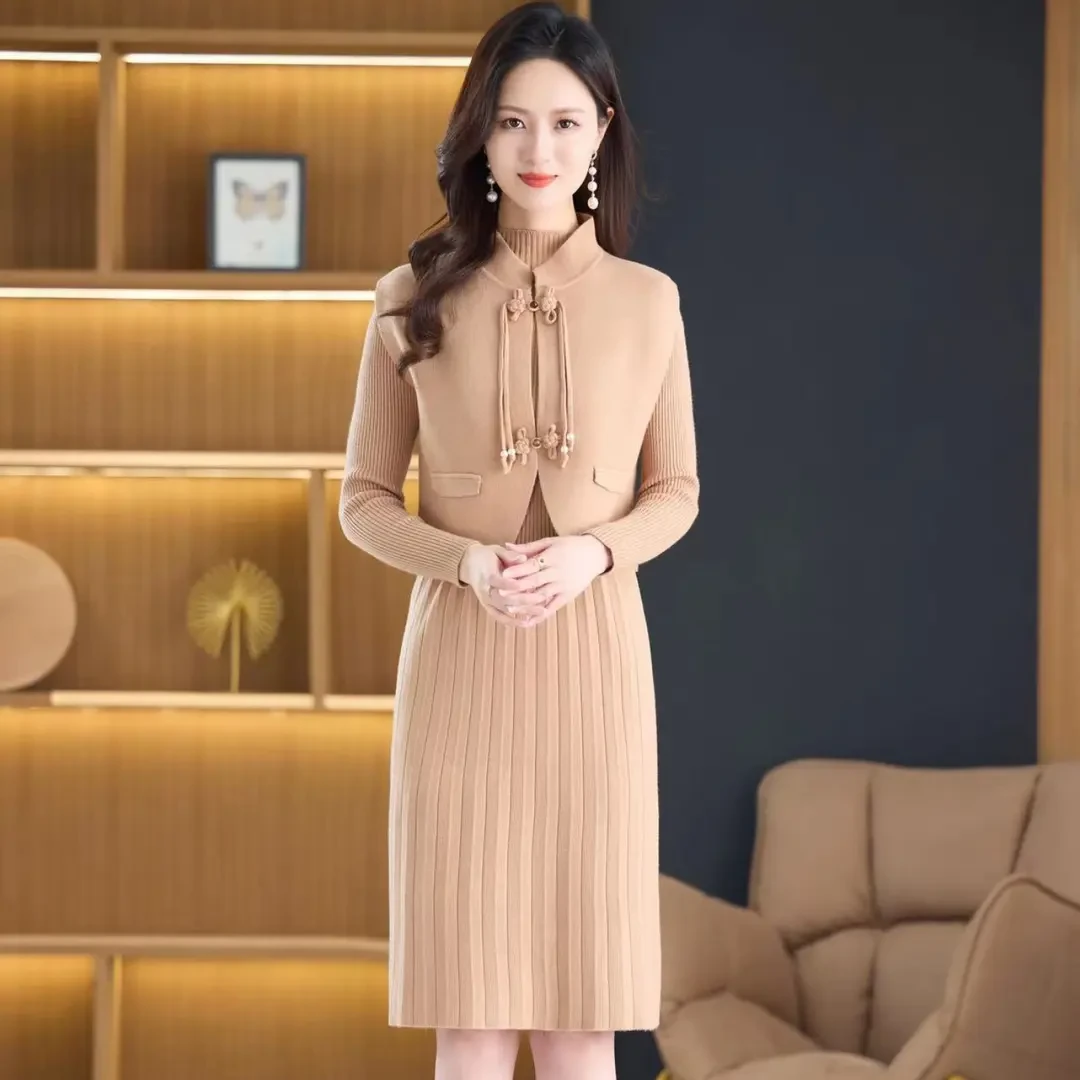 【店铺热销】轻奢新中式高级感时尚连衣裙秋冬2025新款修身马甲套装