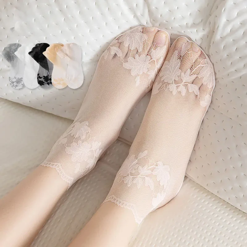 25新款短袜蕾丝袜子女士花边中筒袜春夏黑色韩版夏季薄款隐形船袜