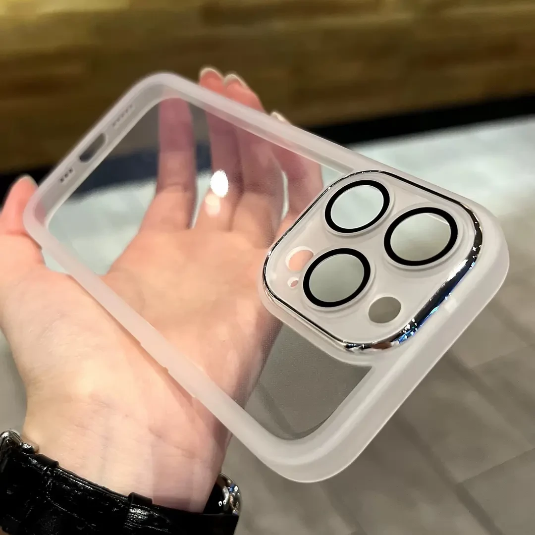 适用高级金属镜框苹果16promax手机壳华为oppo小米vivo透明镜头膜