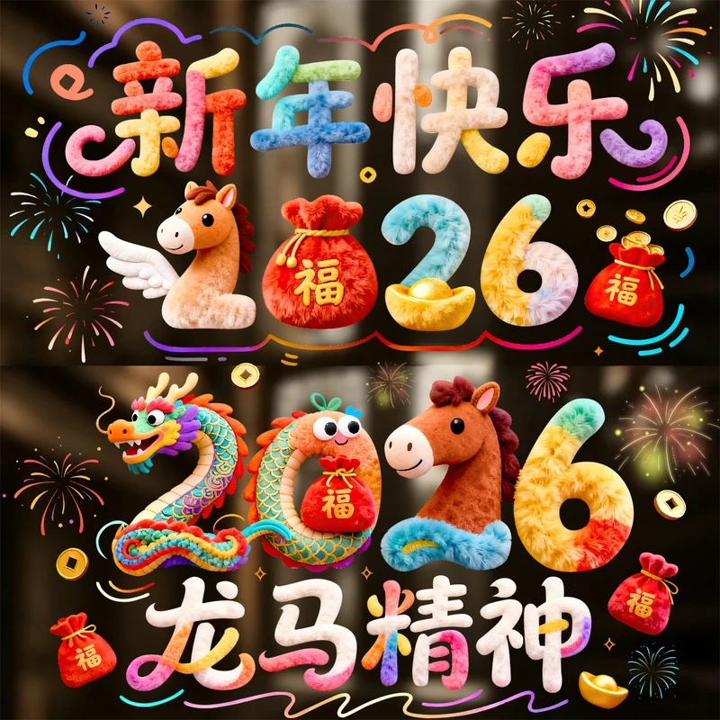 2026新款马年窗花免胶静电玻璃贴福字卡通窗贴春节门贴布置JJJ