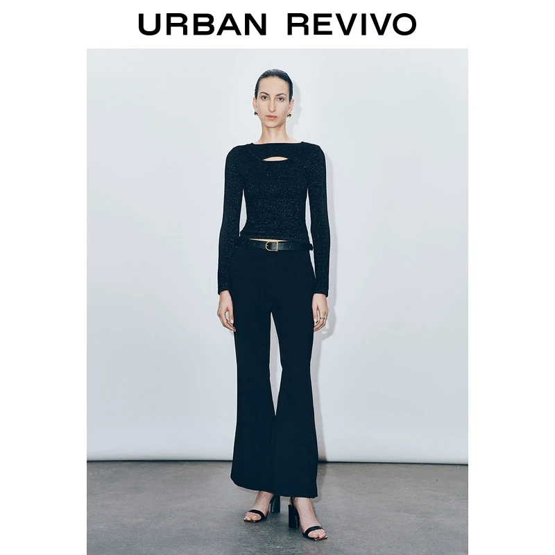 UR2024秋冬新款女装时髦魅力镂空设计感亮丝针织衫UWG940253+