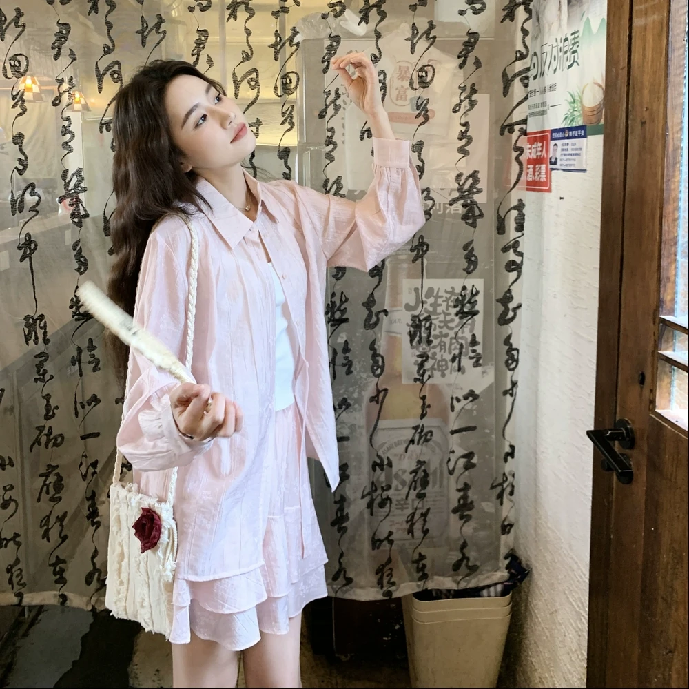 甜美减龄少女感防晒衬衫半身裙穿搭套装女2025春夏小众薄款