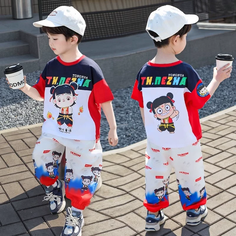 哪吒衣服男童夏装短袖套装2025新款潮洋气宝宝儿童夏季薄款防蚊裤