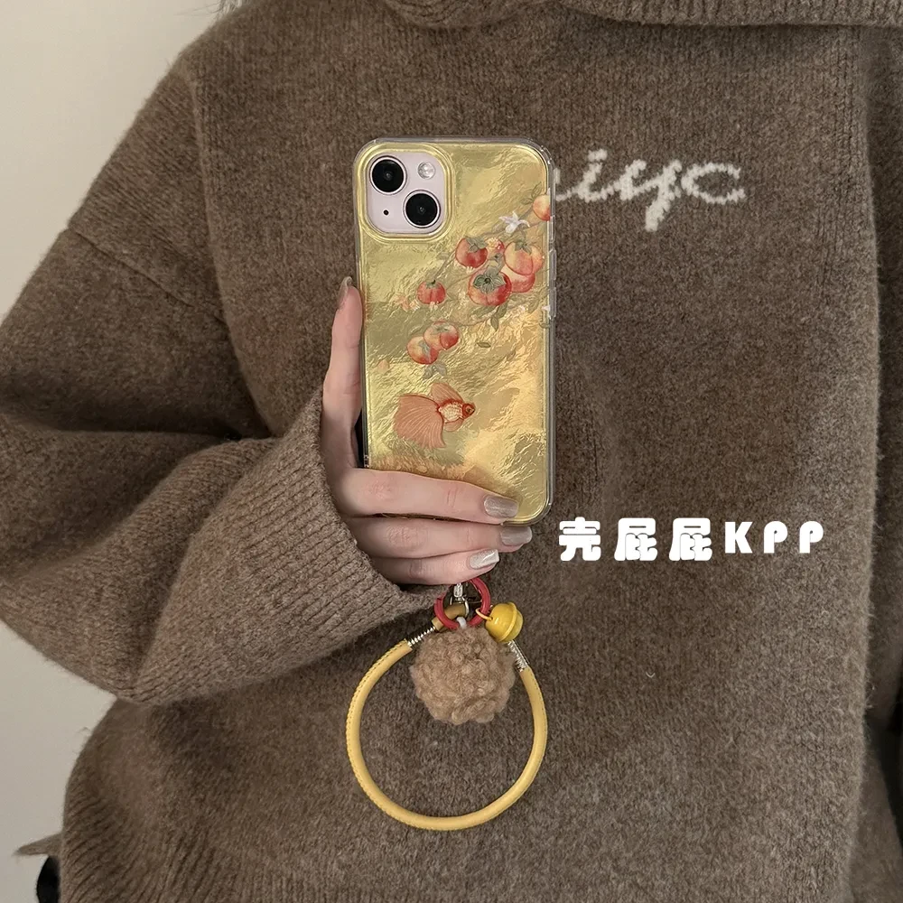 柿如意年有鱼适用苹果16手机壳14/13/12pro全包xr/7/8防摔iPhone6