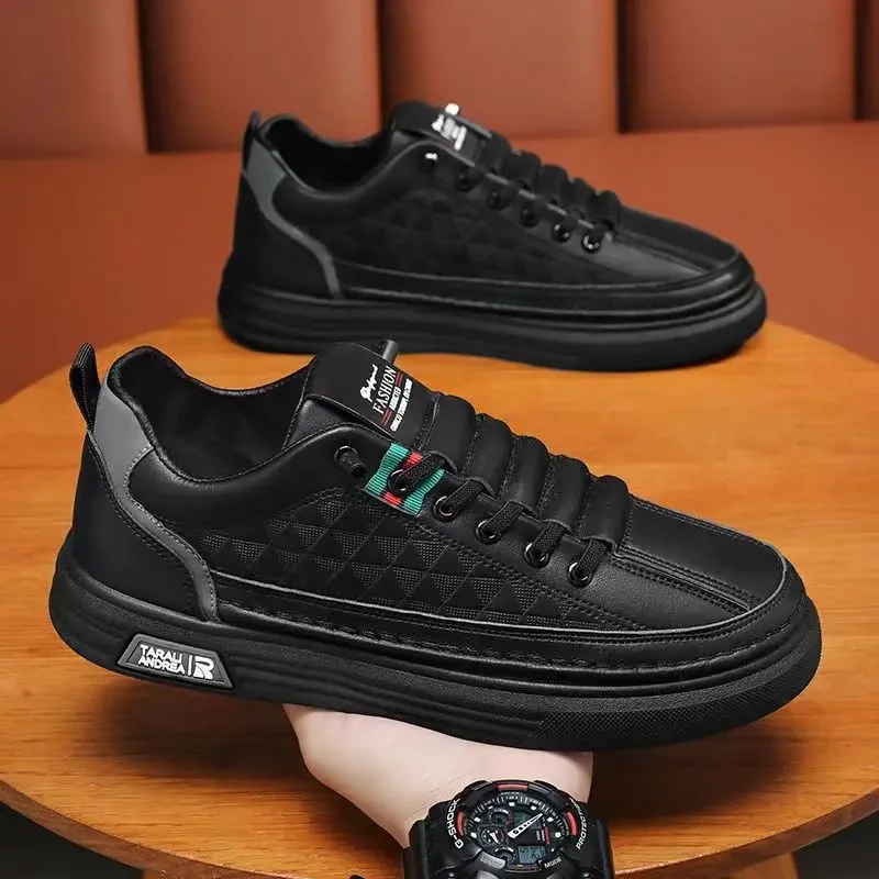 2025春季板鞋休闲黑色防水工作男士运动百搭潮流潮鞋鞋子男款