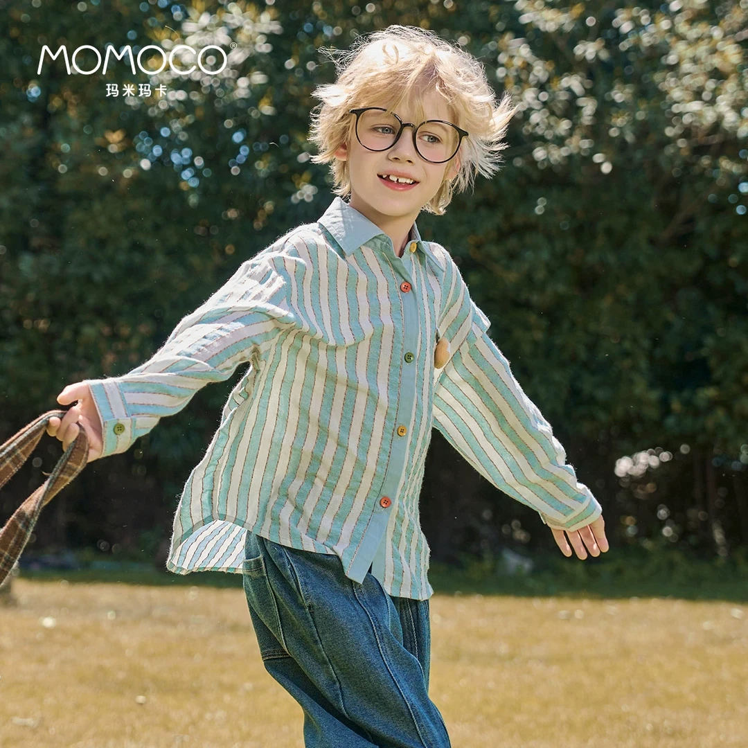 MOMOCO/玛米玛卡男童条纹立体飞机衬衫2025春季新款洋气休闲衬衣