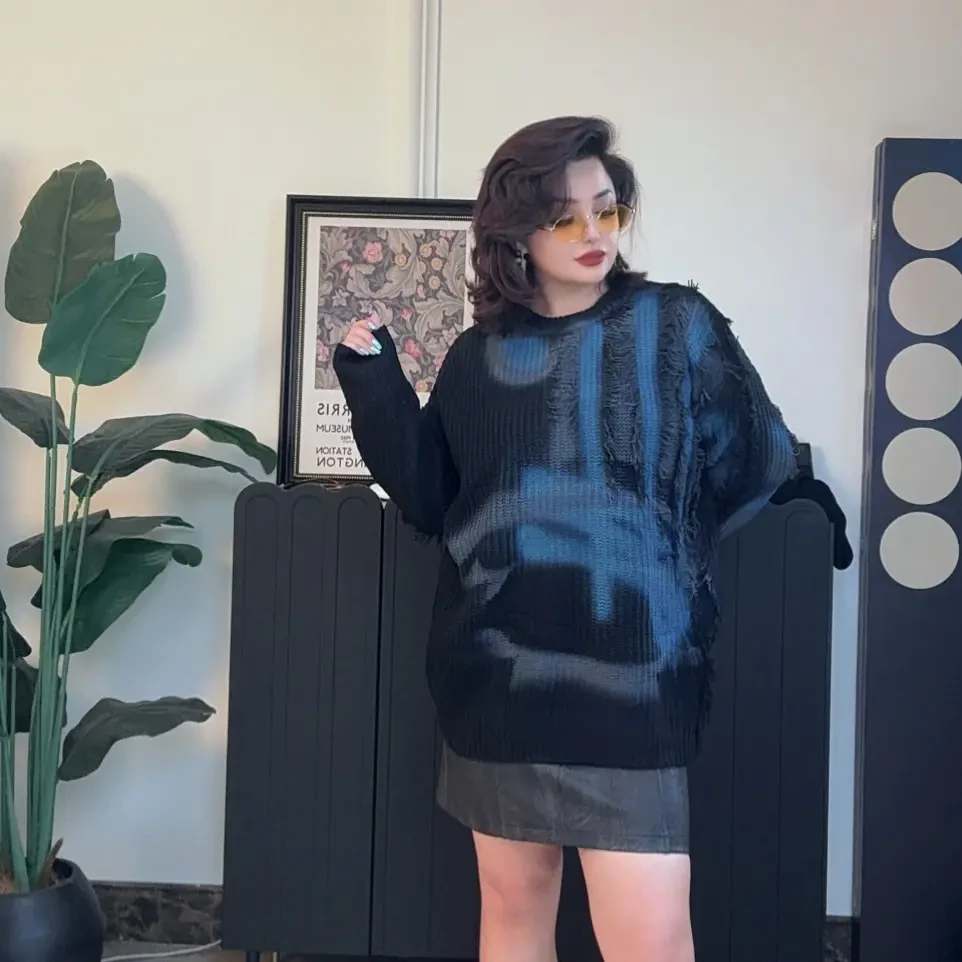 秋季新款晕染蓝色毛衣