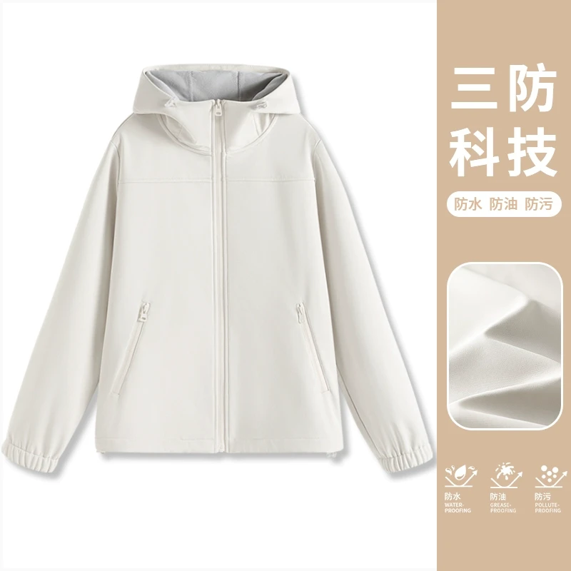 真维斯短款风衣三防夹克上衣女秋防水保暖休闲连帽外套户外秋冬JR