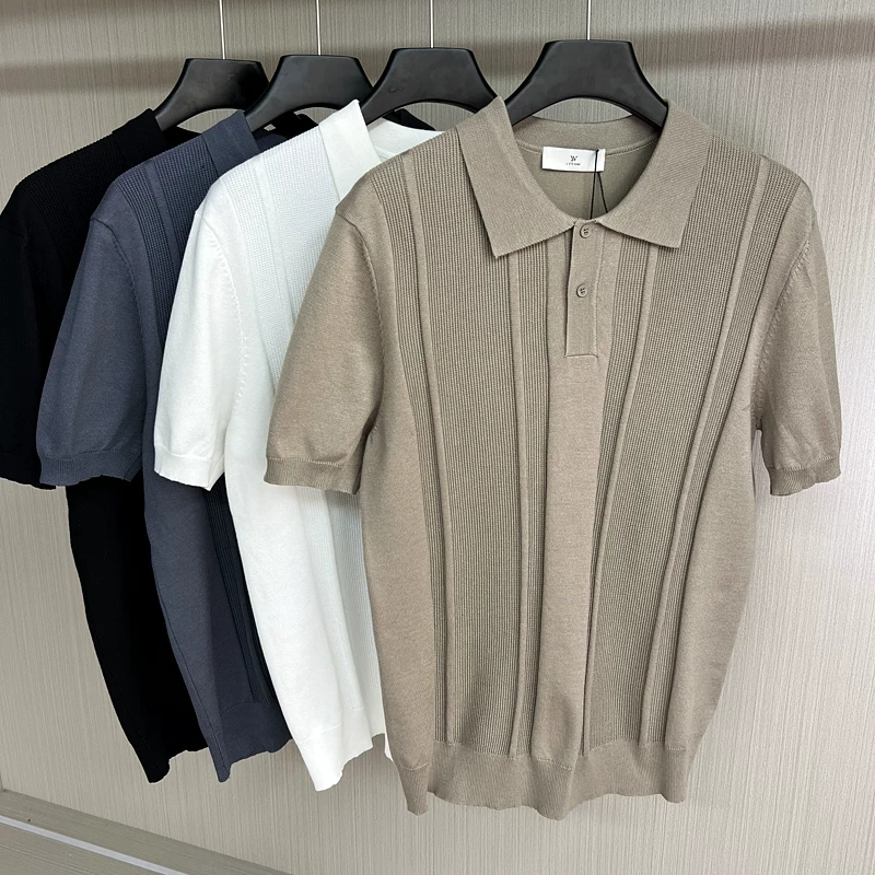 轻奢质感立体竖条提花2025夏季新款男时尚百搭翻领短袖polo衫T恤