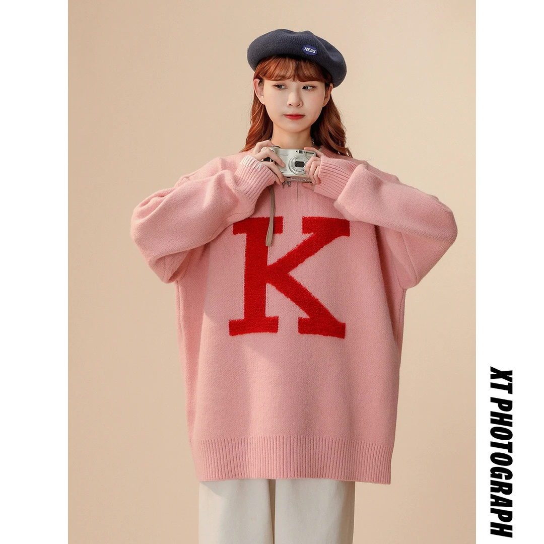 【11081】2025秋冬新款港风青少年学生毛巾绣加厚针织衫毛衣