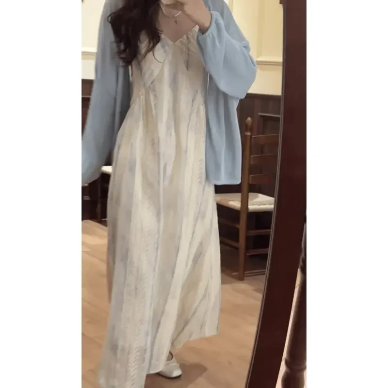 2025夏季新款温柔碎花绝美氛围设计感气质开衫吊带连衣裙两件套女