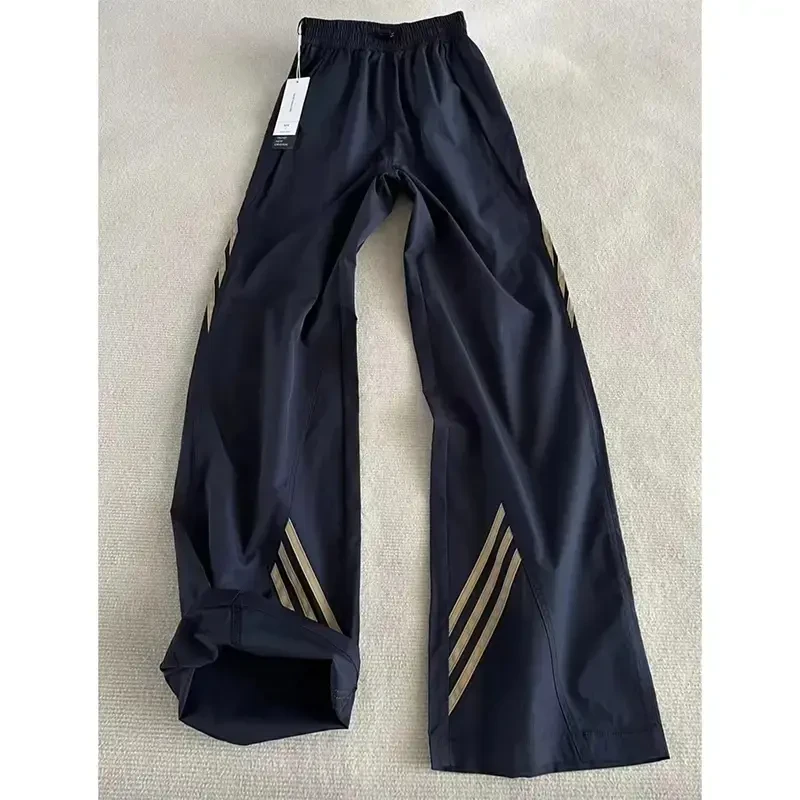 藏青色条纹拼接速干工装运动裤男春夏季宽松直筒阔腿休闲冲锋长裤