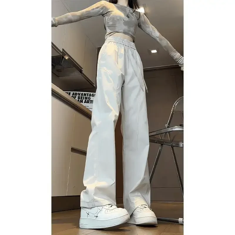 米白色斜切防风防水冲锋裤男女款户外工装裤子美式机能软壳登山裤