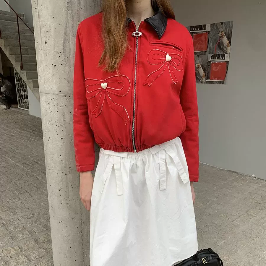 制造后花园*圣诞节氛围感立体大蝴蝶结翻领外套