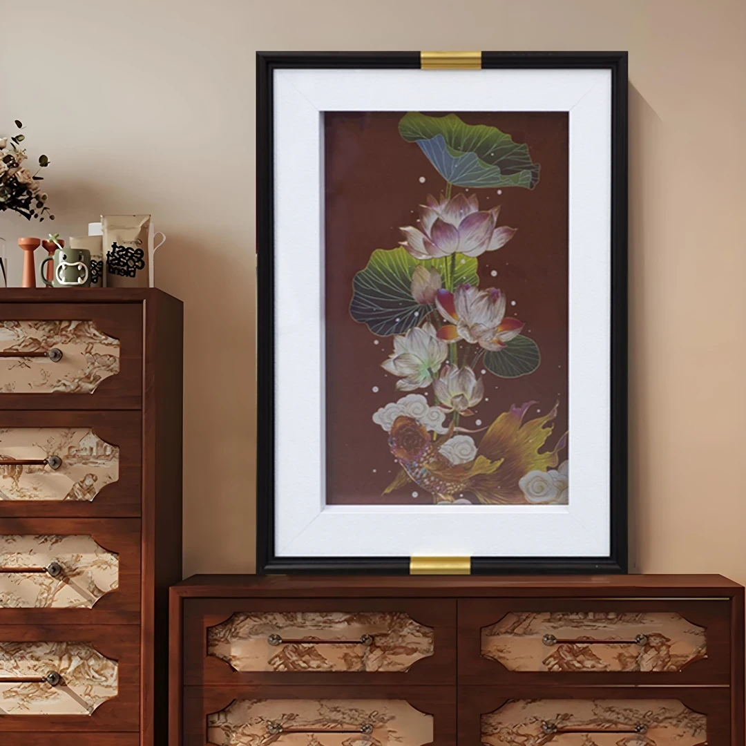 新中式玄关客厅装饰画沙发背景墙铜喜庆寓意好画荷花5070