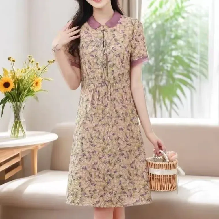 夏季时尚碎花中长款连衣裙减龄显瘦气质百搭7653