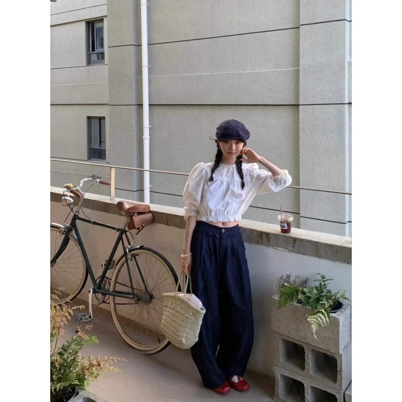 2025夏季新款法式泡泡袖衬衫温柔风气质小众设计感上衣百搭阔腿裤