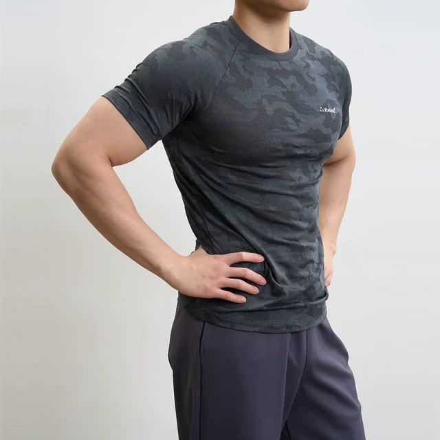 ttelen透气网眼轻薄短袖运动t恤男训练健身衣弹力紧身速干上衣夏