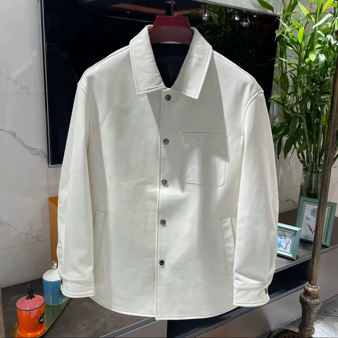 MENGLU2025欧洲站新款春季雅痞男士休闲羊皮时尚男百搭衬衫外套男