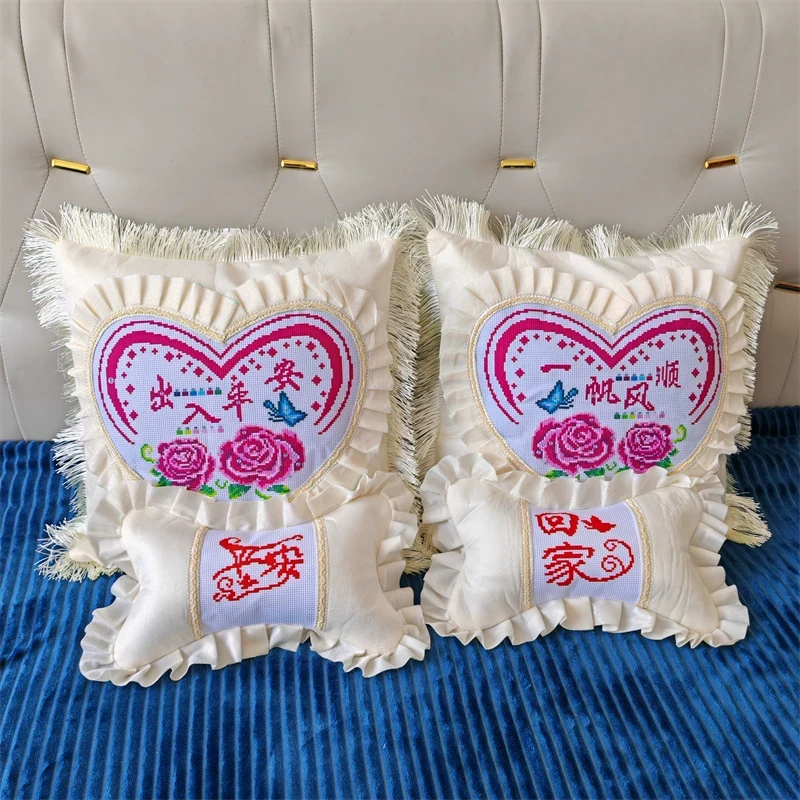 十字绣抱枕自己绣2024车用腰靠垫简单线绣车内送男生刺绣汽车印花