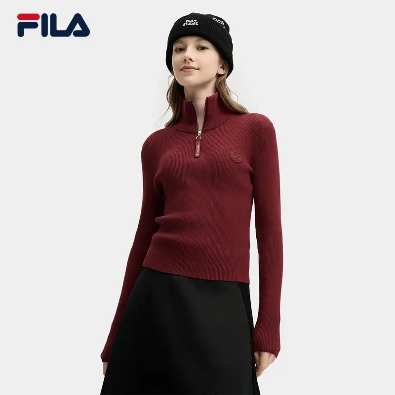 Fila/斐乐25年秋冬新款时尚休闲百搭女子翻领编织衫休闲百搭