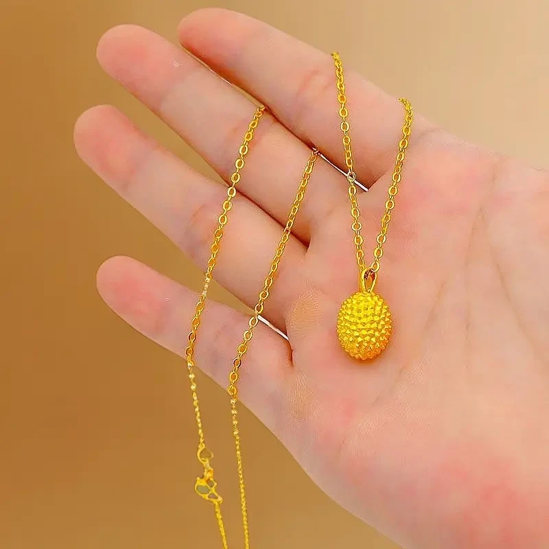 24k黄金色项链999气质精致榴莲锁骨链百搭轻奢简约时尚轻奢项链