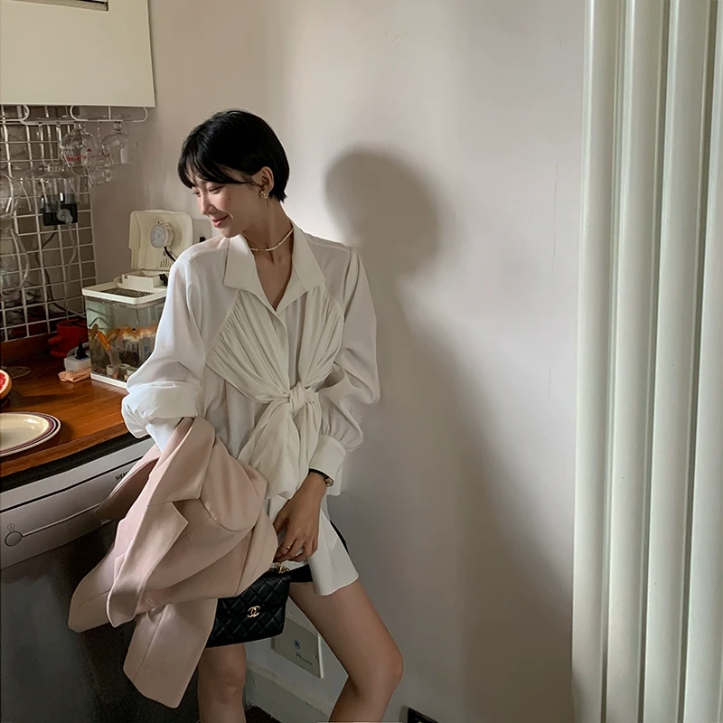 【韩系绑带衬衫】休闲上衣女潮流法式收腰衬衫QC233009