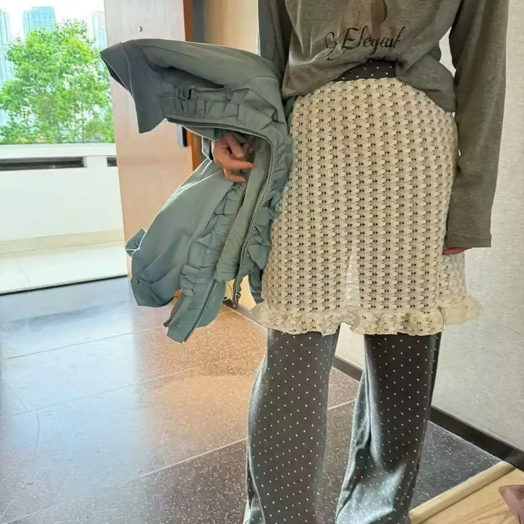 【甜甜家】微胖大码 冬季东大门韩版松紧高腰屁帘波点直筒休闲裙裤