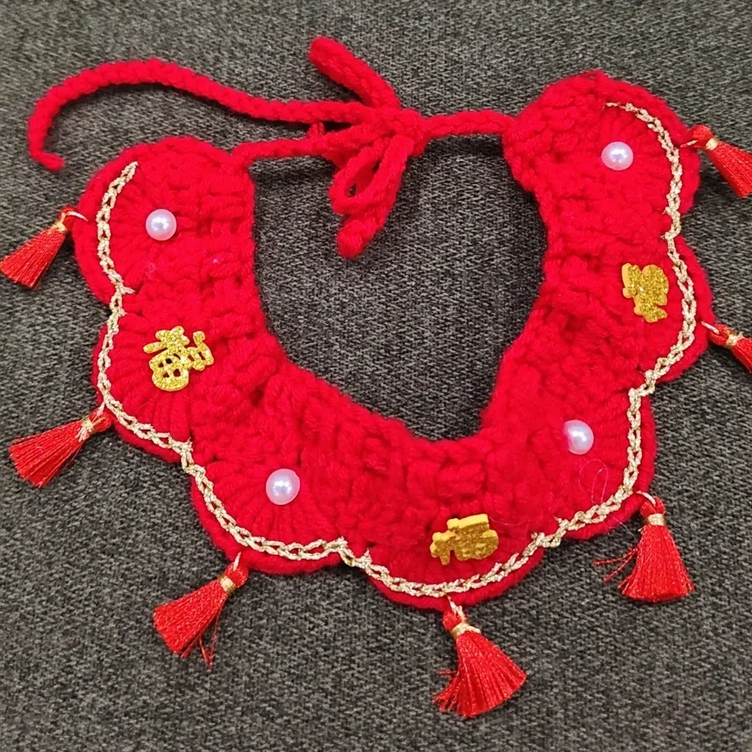 宠物新年围脖手工针织狗狗猫咪秋冬口水巾可爱围兜小型犬装饰