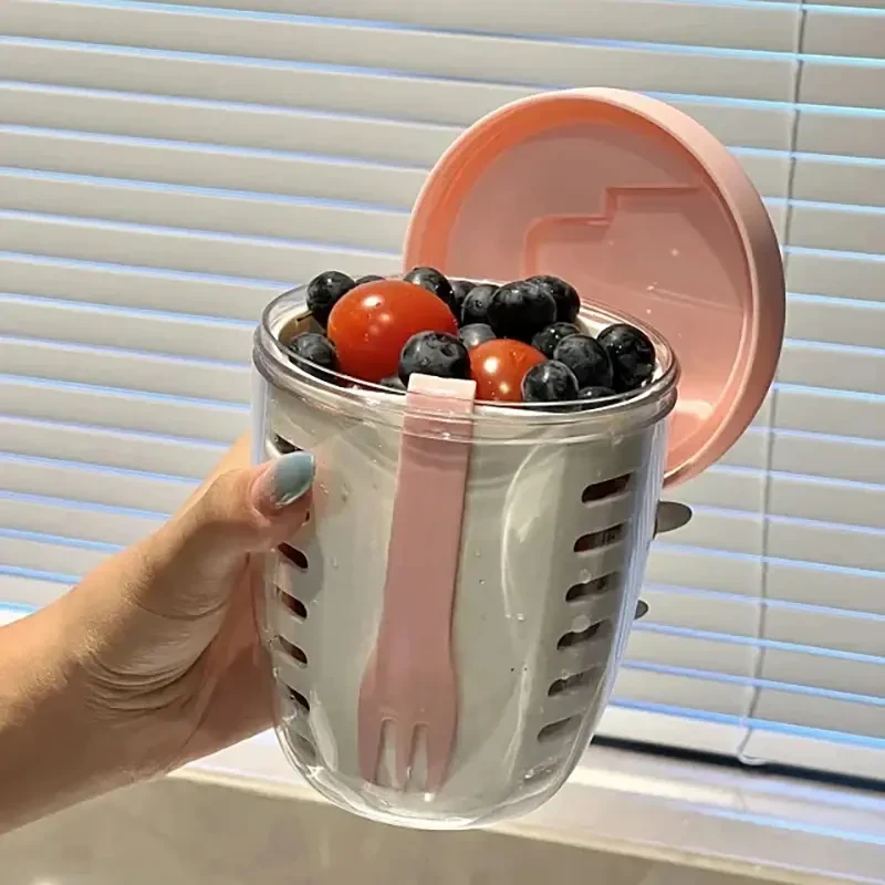 水果盒上班族办公室水果早餐沙拉外带野餐带叉子双层便携式水果杯