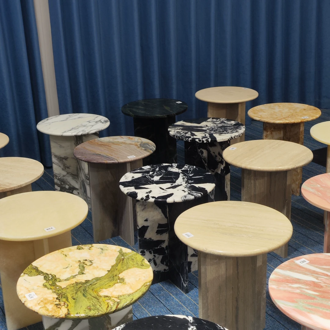 ST02款天然大理石边几全石材沙发边几奢石边几宝格丽黑边几