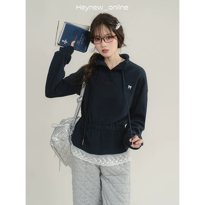 【年底宠粉福利】小众设计感蕾丝花边立领纽扣卫衣-LY168HN