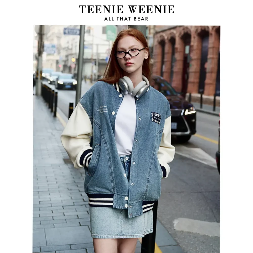 TeenieWeenie小熊女装24新款时髦撞色棒球牛仔外套女TTJE241201P