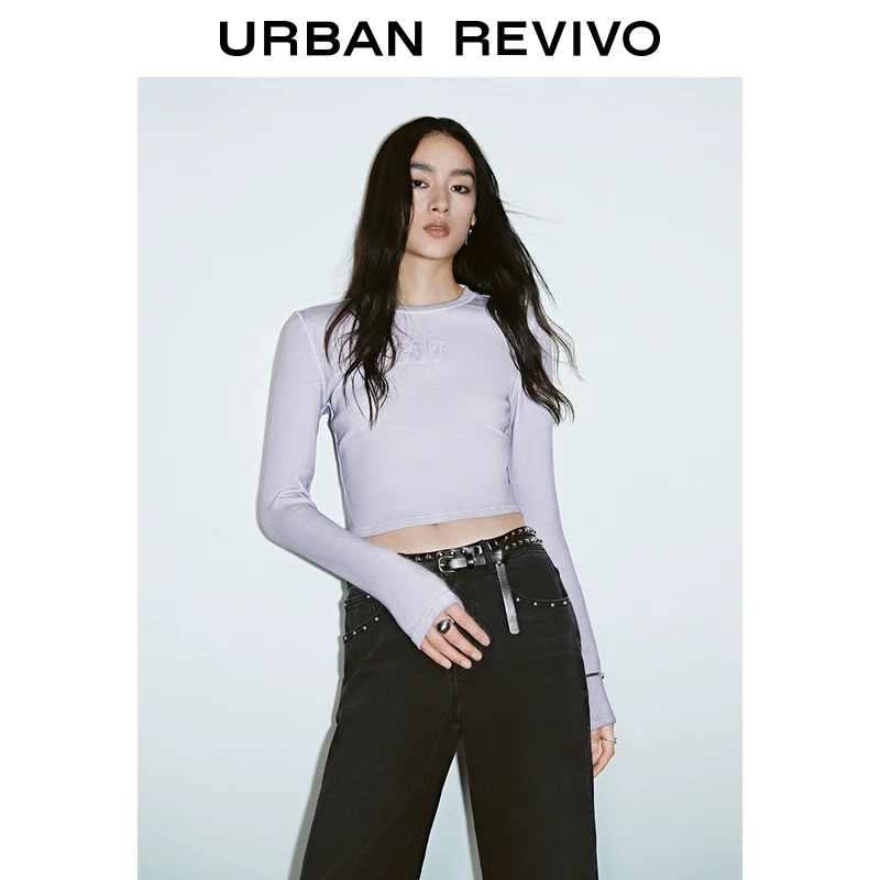 UR2025秋季新款女装休闲街头风字母修身长袖T恤UYY450027